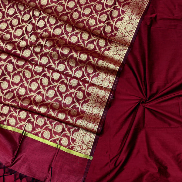 Maroon Plain Banarasi Silk Salwar Suit