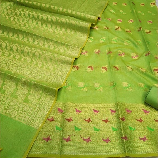 Mehendi Meenakari Golden Zari Banarasi Silk Suit