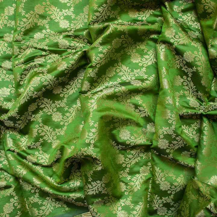 Mehendi Stripe Golden Zari Satin Silk Fabric