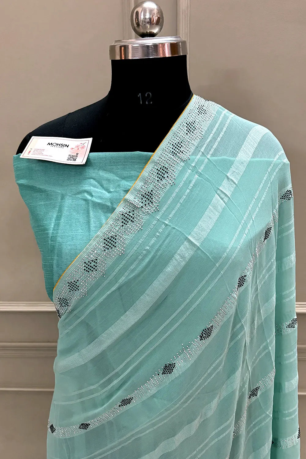 Mint Siroski Work Georgette Silk Saree