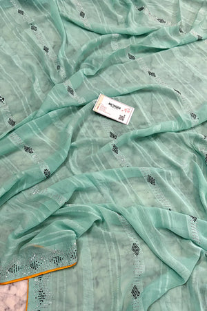 Mint Siroski Work Georgette Silk Saree