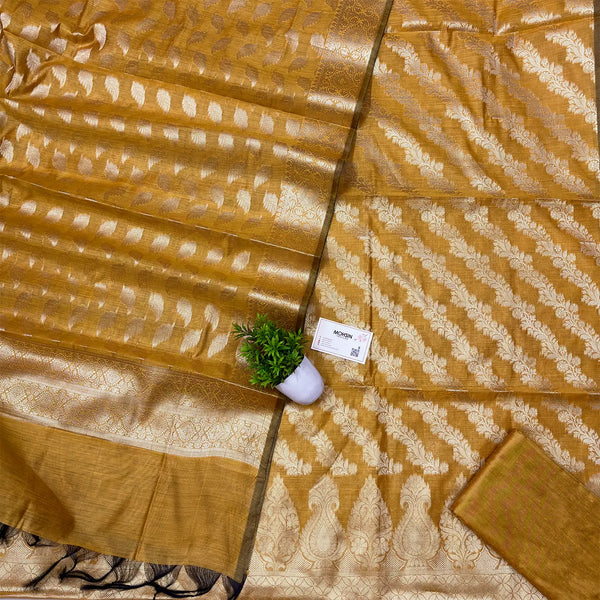 Musterd Yellow Golden Zari Banarasi Silk Suit