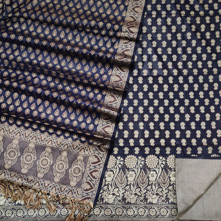 Navy Blue Punjabi Cotton Silk Banarasi Suit