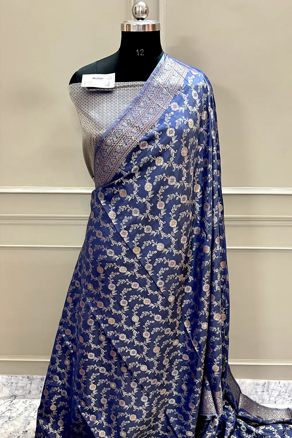 Navy Blue Zari Banarasi Silk Saree