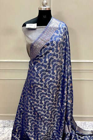 Navy Blue Zari Banarasi Silk Saree