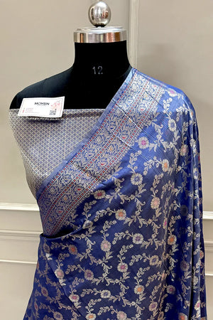 Navy Blue Zari Banarasi Silk Saree