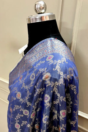Navy Blue Zari Banarasi Silk Saree