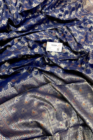 Navy Blue Zari Banarasi Silk Saree