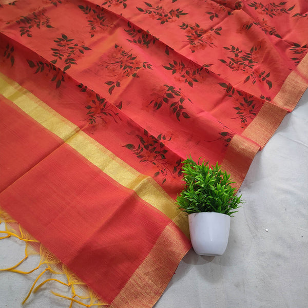 Orange Digital Print Banarasi Silk Dupatta