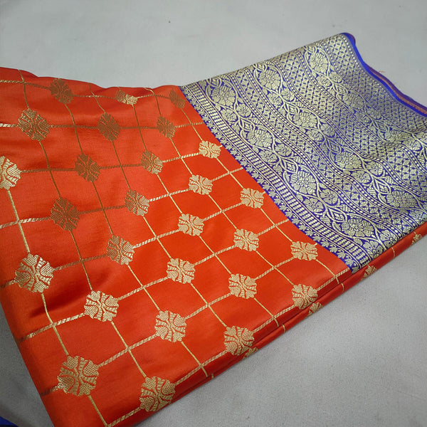Orange Off Lahenga Pattern Katan Silk Fabric