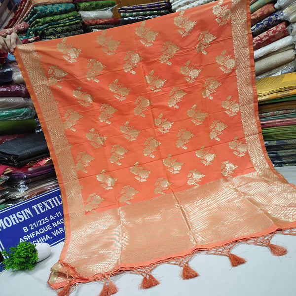 Orange Party Stylish Golden Katan Silk Banarasi Dupatta