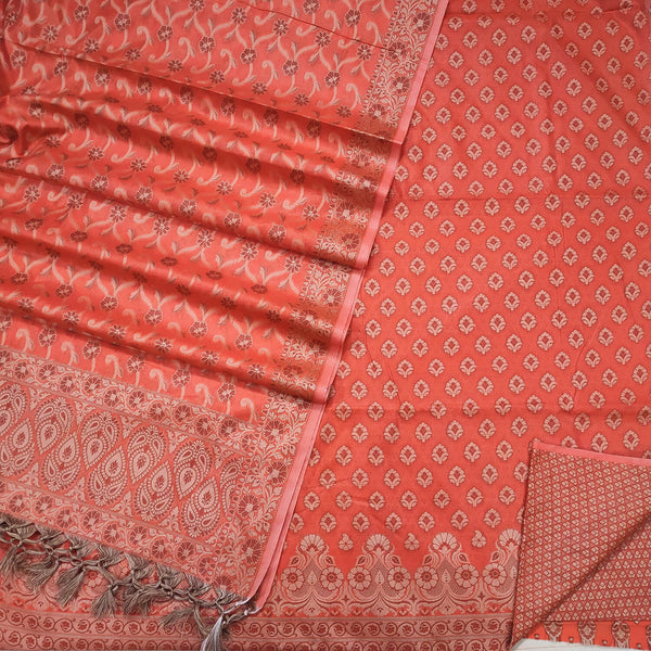 Orange Punjabi Resham Work Cotton Silk Banarasi Suit