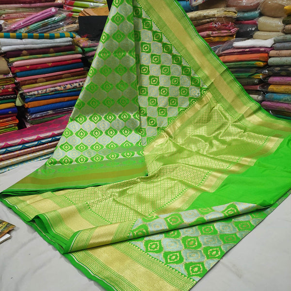 Parrot Green Handloom Tissue Silk Banarasi Saree