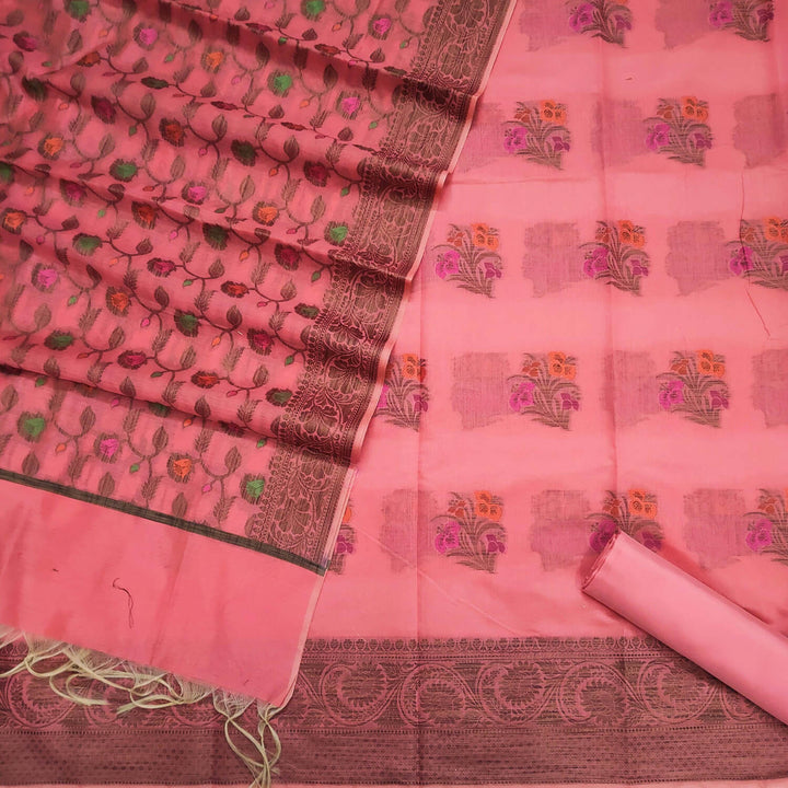 Peach Meenakari Copper Zari Banarasi Silk Suit
