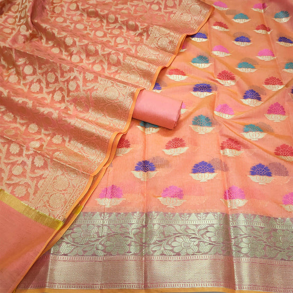 Peach Ice Cream Meenakari Banarasi Silk Suit