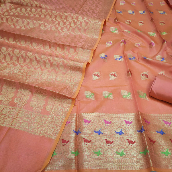 Peach Meenakari Golden Zari Banarasi Silk Suit