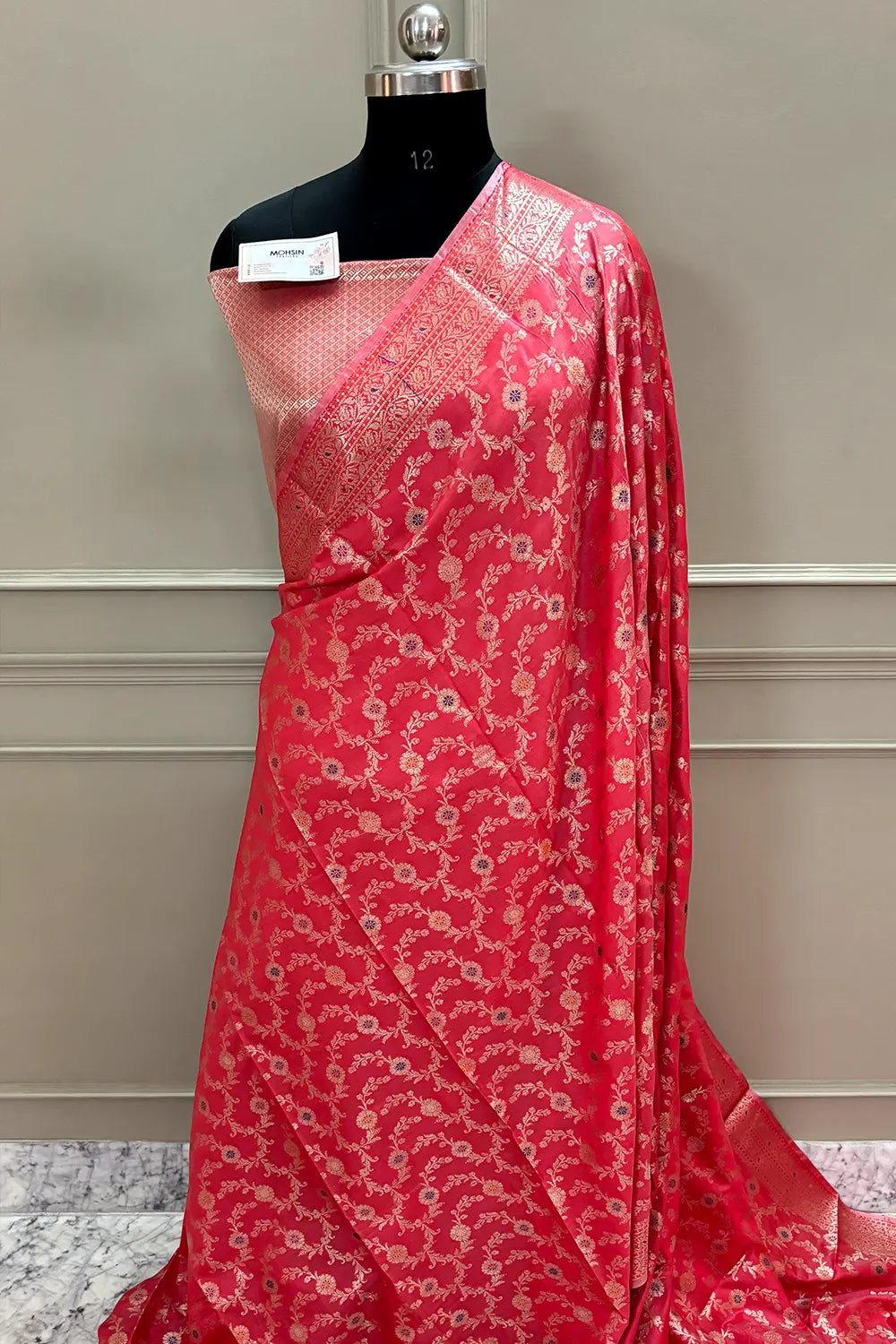 Peach Zari Banarasi Silk Saree