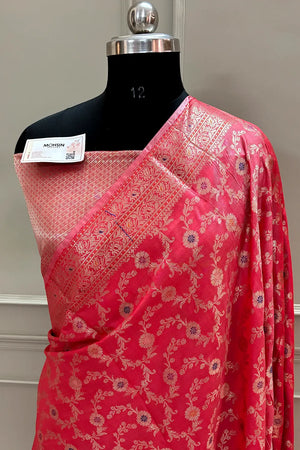 Peach Zari Banarasi Silk Saree