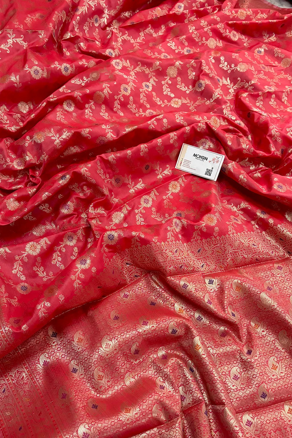 Peach Zari Banarasi Silk Saree