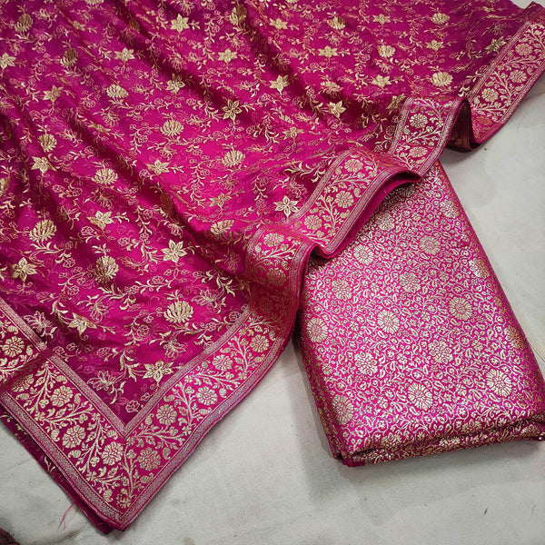 Pink Bareek Jaal Kimkhab Silk Banarasi Gharara