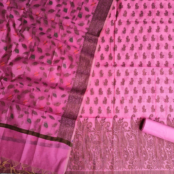Pink Copper Resham Zari Cotton Silk Banarasi Suit