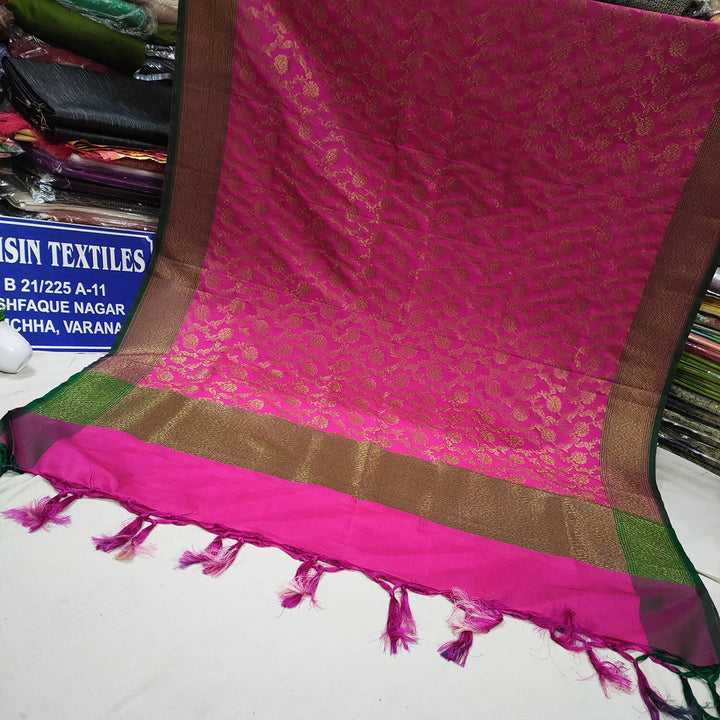 Pink Copper Zari Crepe Silk Banarasi Dupatta