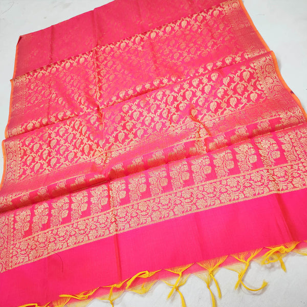 Pink Golden Zari Banarasi Silk Dupatta