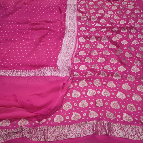 Pink Handloom Georgette Silk Banarasi Suit