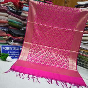 Pink Handloom Pure Katan Silk Banarasi Dupatta