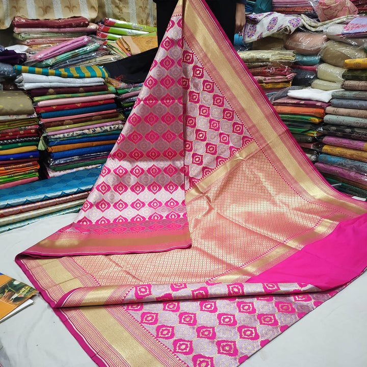 Pink Handloom Tissue Silk Banarasi Saree