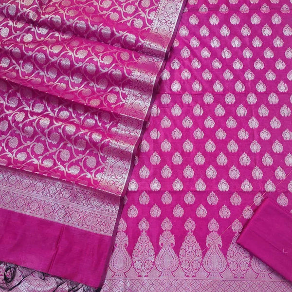 Pink Kalgha Golden Zari Banarasi Silk Suit