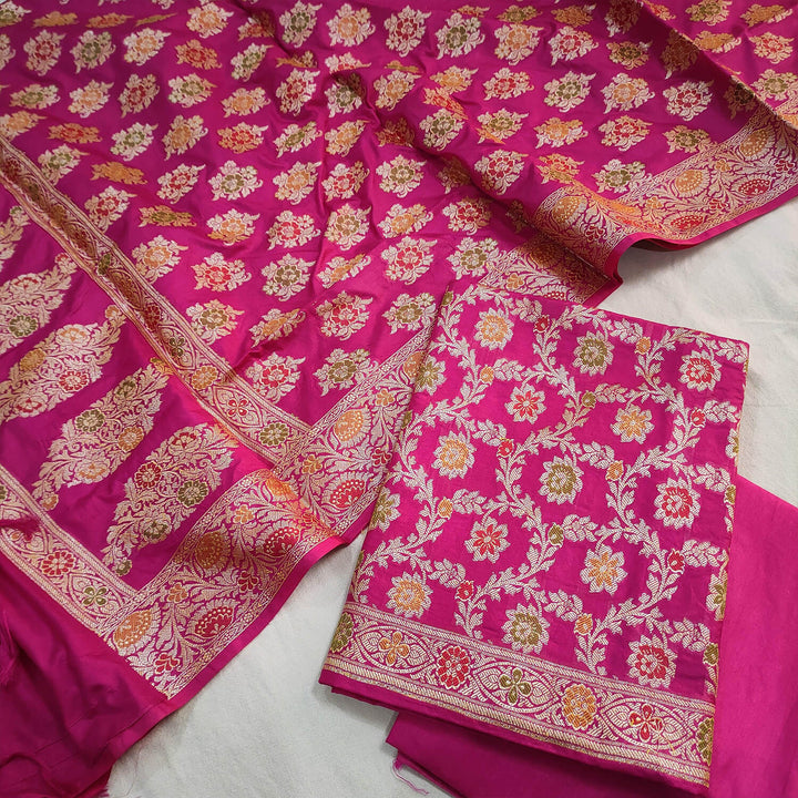 Pink Meenakari Katan Silk Banarasi Suit