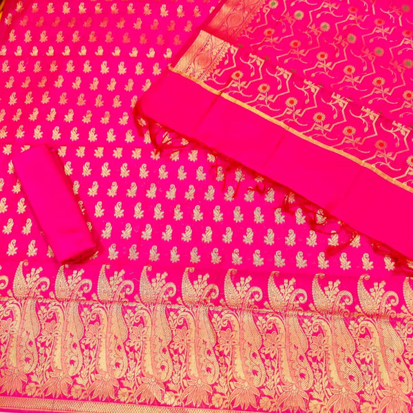 Pink Paisley Golden Zari Banarasi Silk Suit