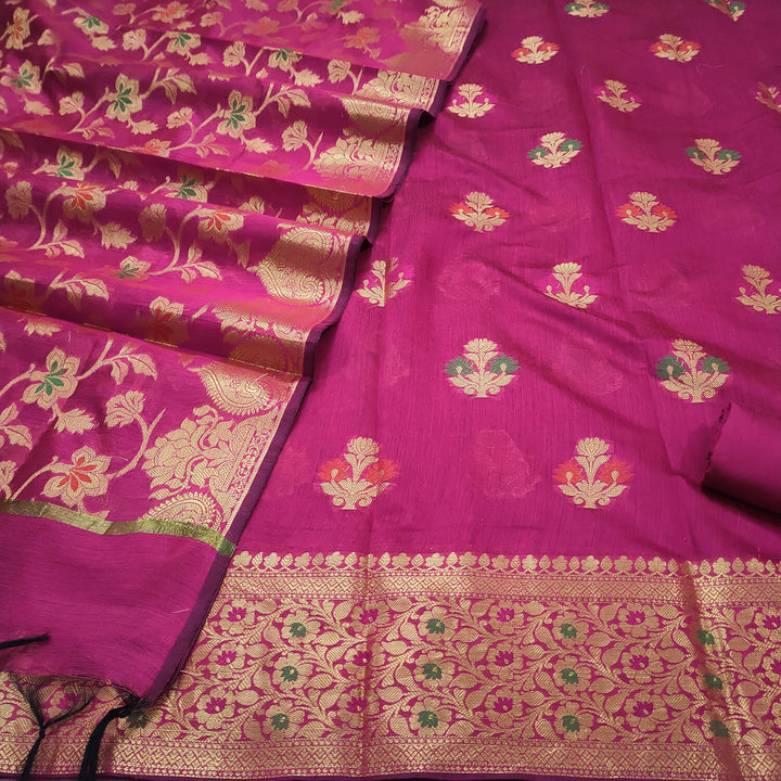 Pink Party Meenakari Golden Zari Banarasi Silk Suit
