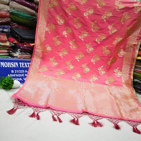 Pink Party Stylish Golden Katan Silk Banarasi Dupatta