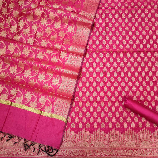 Pink Party Wear Golden Zari Banarasi Silk Suit