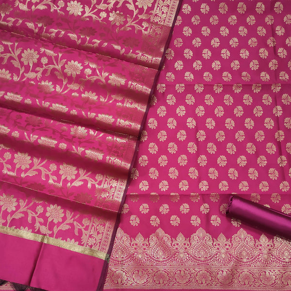 Pink Party Wear Satin Silk Banarasi Suit