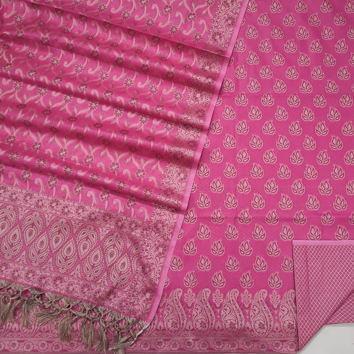 Pink Punjabi Festive Cotton Silk Banarasi Suit