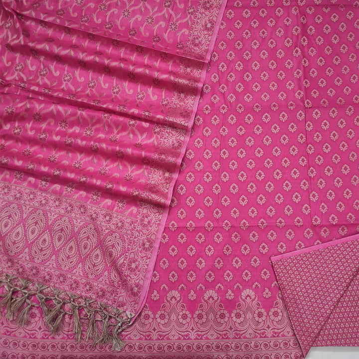 Pink Punjabi Resham Work Cotton Silk Banarasi Suit