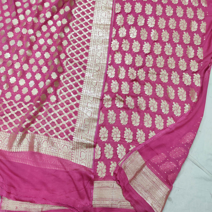 Pink Rose Gold Zari Banarasi Georgette Silk Salwar Suit