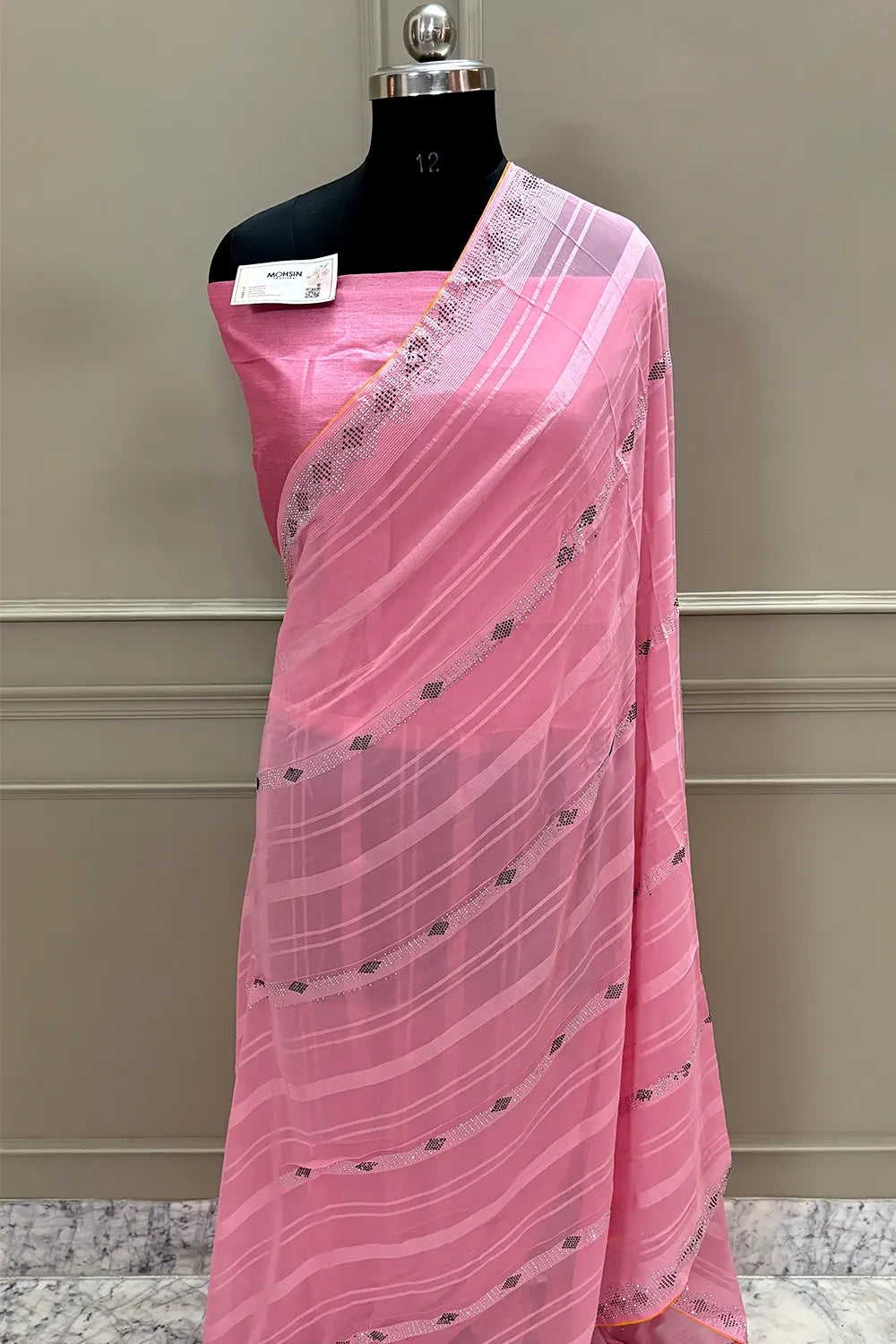 Pink Siroski Work Georgette Silk Saree