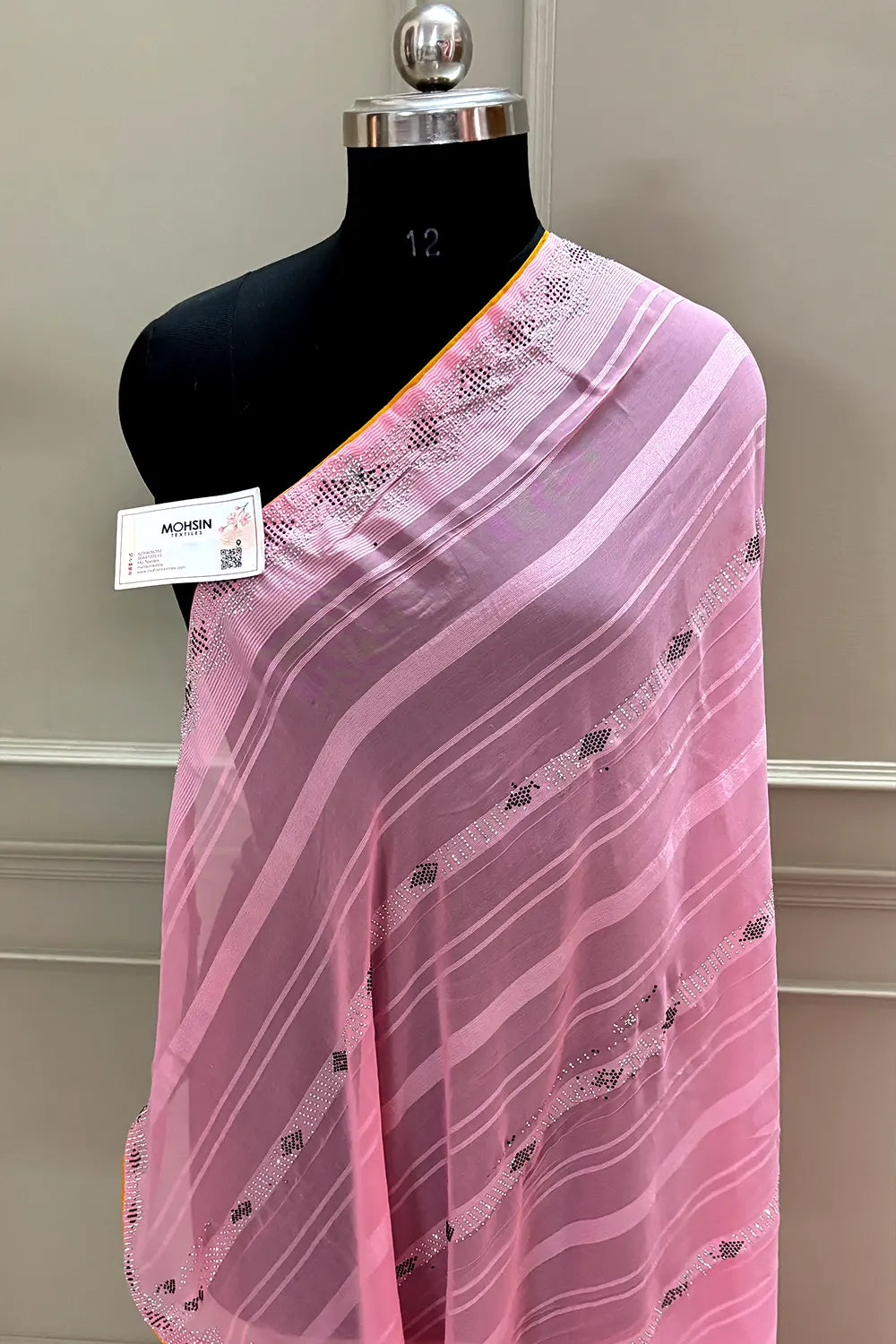 Pink Siroski Work Georgette Silk Saree