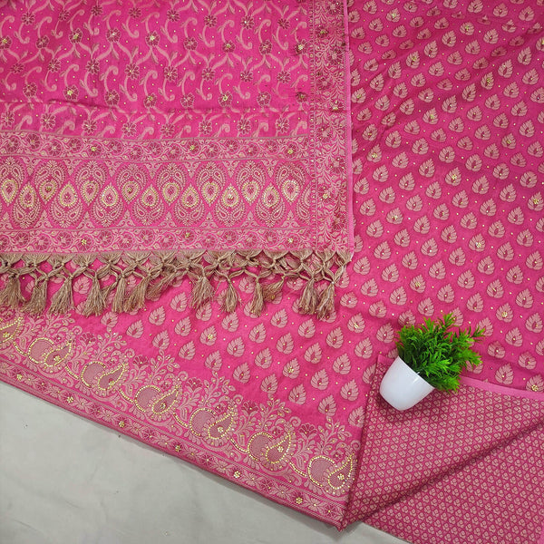 Pink Stone Work Cotton Silk Banarasi Suit