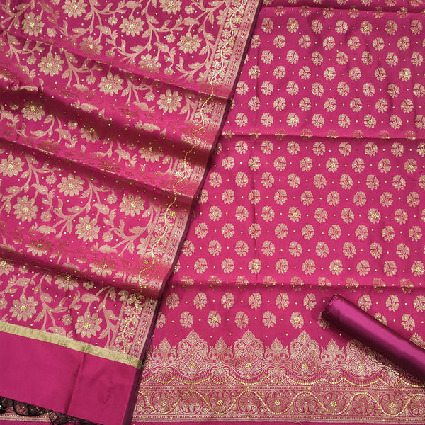 Pink Stone Work Satin Silk Banarasi Suit