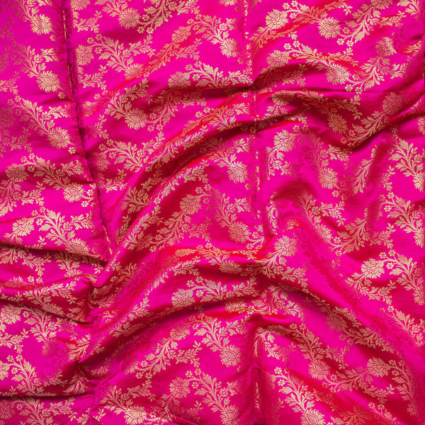 Pink Stripe Golden Zari Satin Silk Fabric