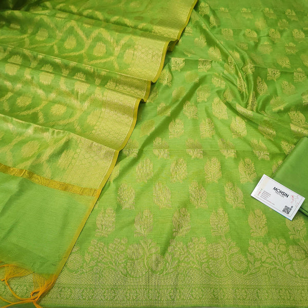 Pista Golden Zari Banarasi Silk Suit