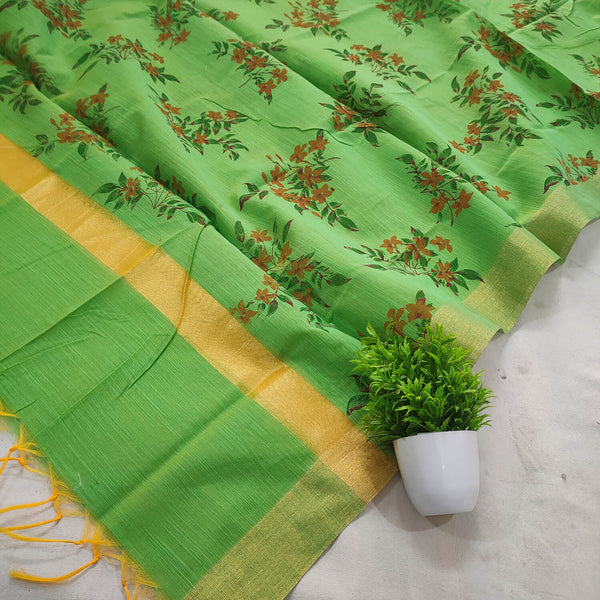 Pista Green Digital Print Banarasi Silk Dupatta