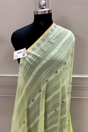 Pista Siroski Work Georgette Silk Saree