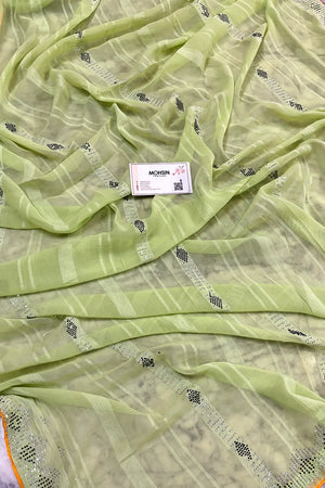 Pista Siroski Work Georgette Silk Saree