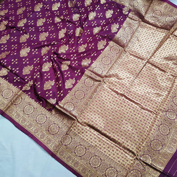 Purple Golden Zari Dupion Silk Banarasi Saree